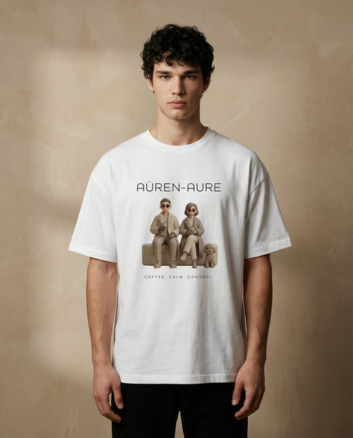 AÜREN AURE Oversized Composure Edition unisex print material by aurulu, featuring abstract artistic design on soft fabric.