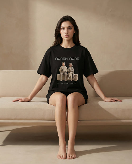 AÜREN AURE oversized print material from aurulu, Unisex Composure Edition, featuring bold, artistic design on fabric.