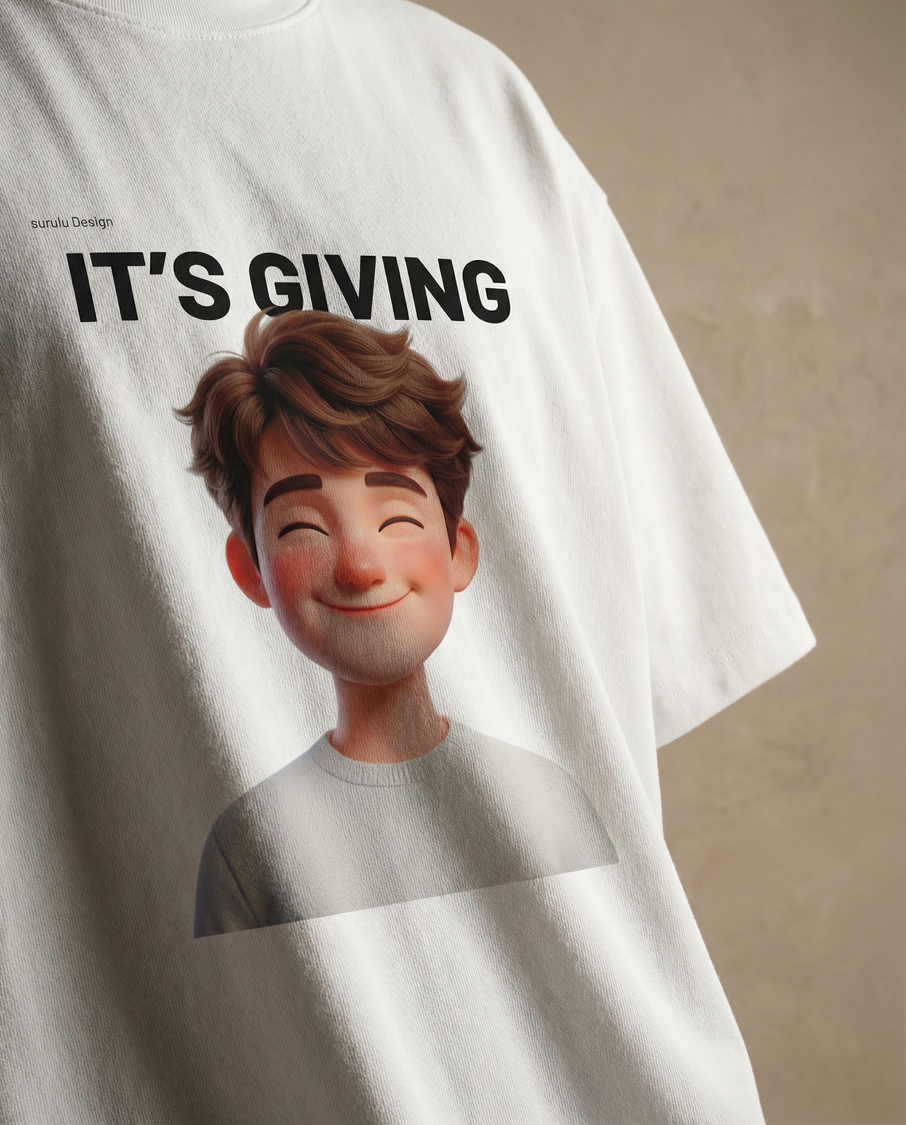 Aurulu It's Giving Oversized Tee for men featuring bold print from the Main Character Collection, made from comfortable material.