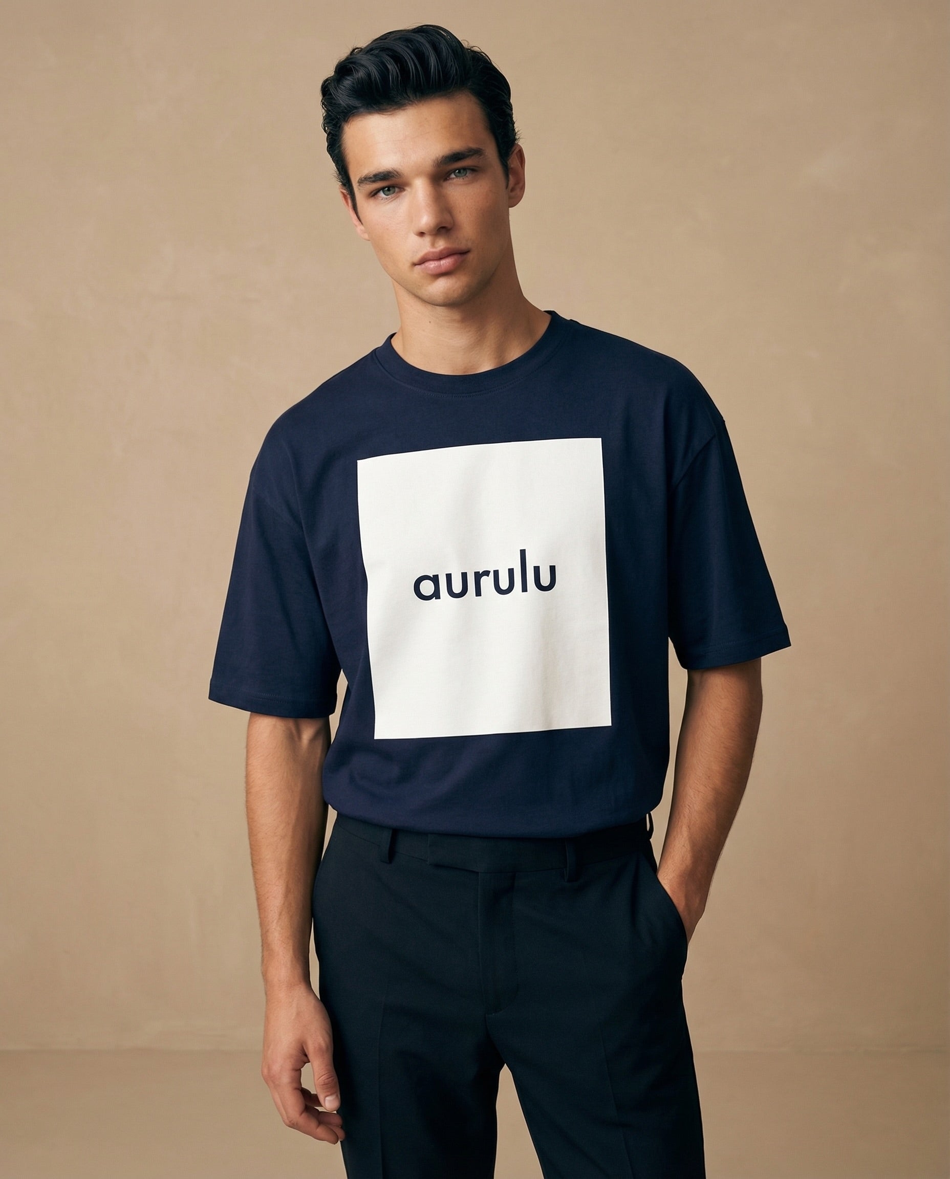 Oversized men's print T-shirt by aurulu featuring bold graphic design, casual fit, and soft fabric for comfortable everyday wear.