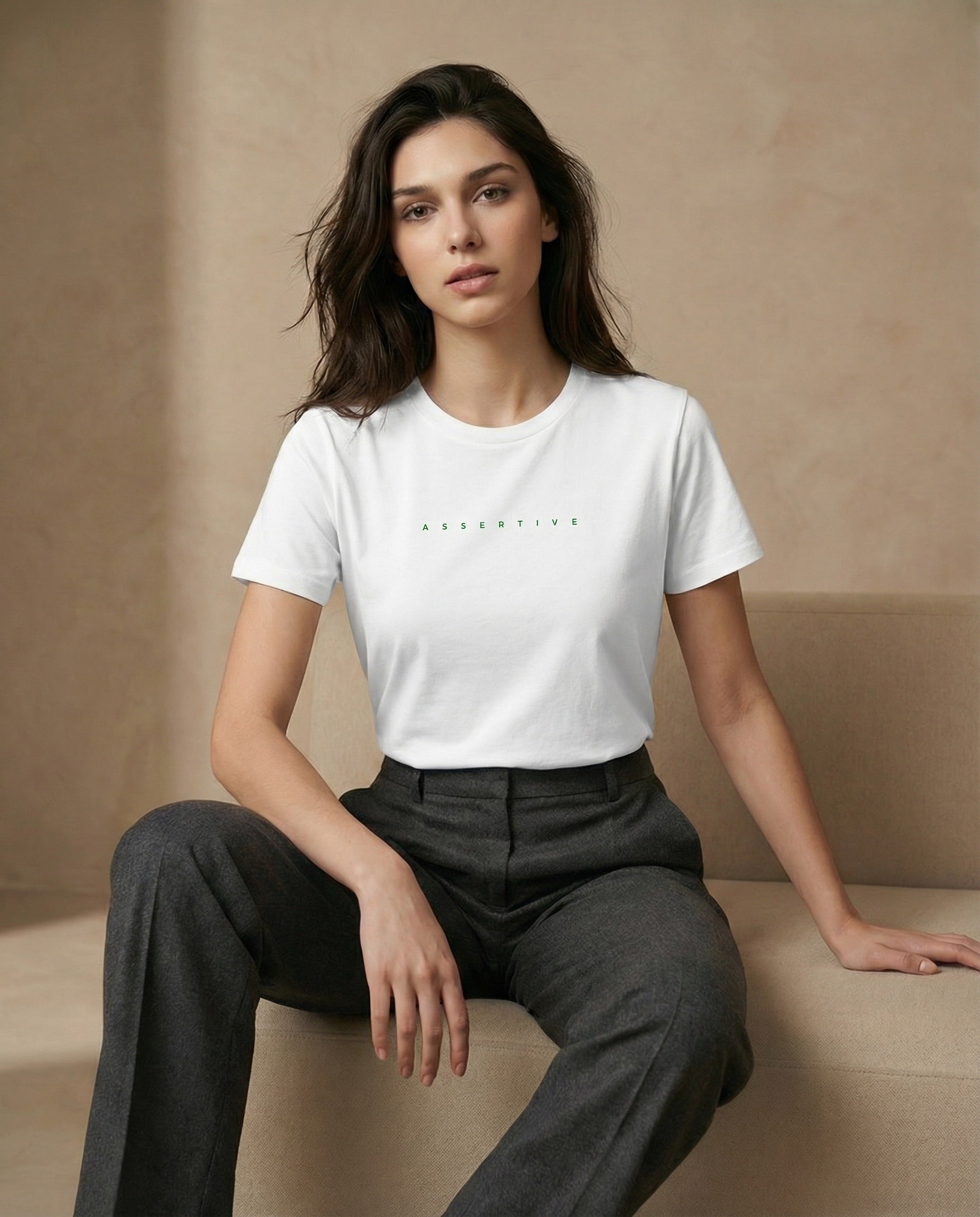 Aurulu Assertive Performance women's crewneck in print material, showcasing a stylish, comfortable athletic top with bold design.