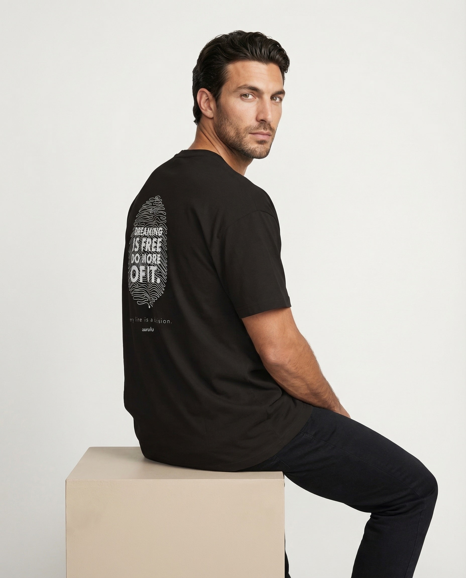 Aurulu men's oversized print tee featuring bold design on soft fabric, casual and comfortable for everyday wear.