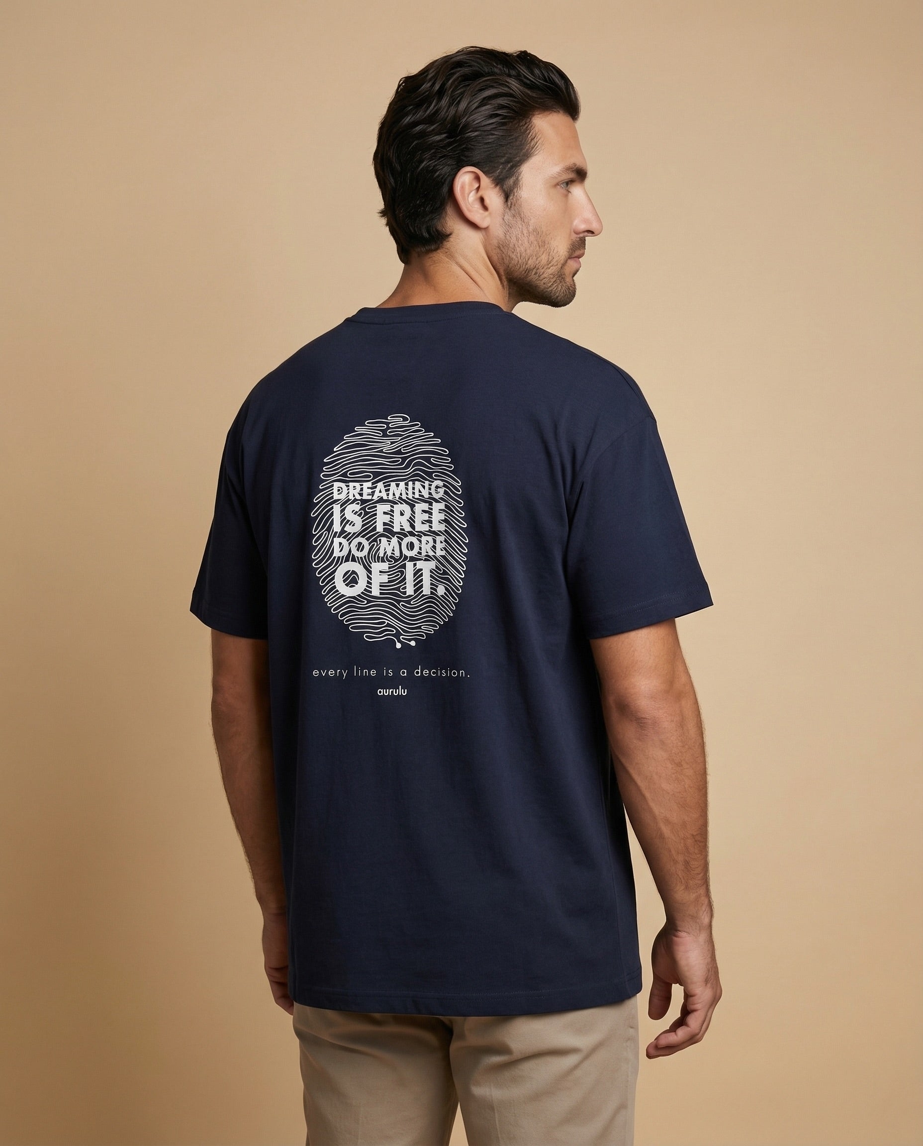 Aurulu men's oversized print tee featuring bold graphic design, soft cotton material, relaxed fit, and casual streetwear style.