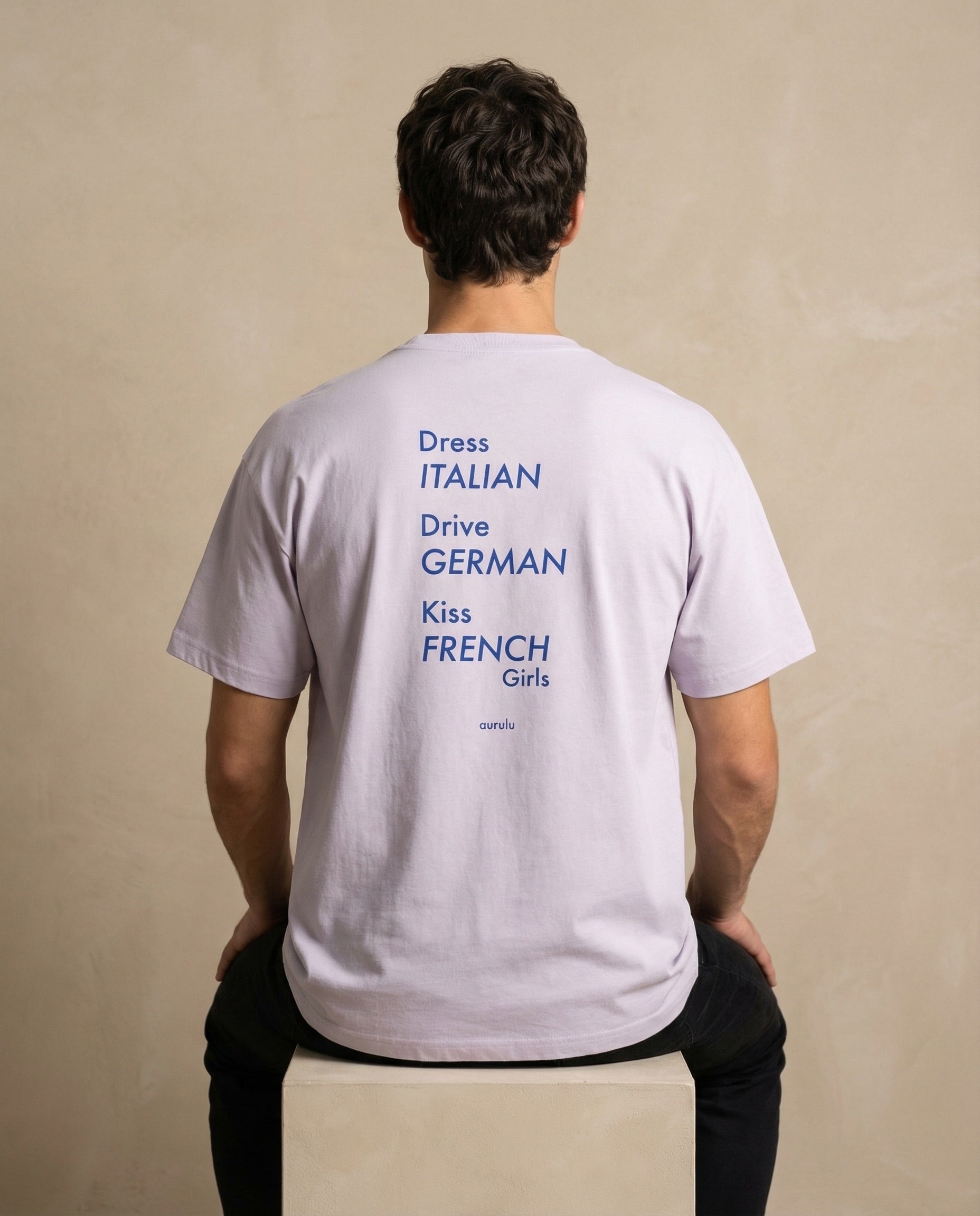 Italian oversized men's T-shirt by aurulu with print, made from comfortable material, shown in a casual front view.