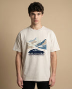 Men's oversized print tee by Aurulu featuring bold graphic design on soft cotton fabric.