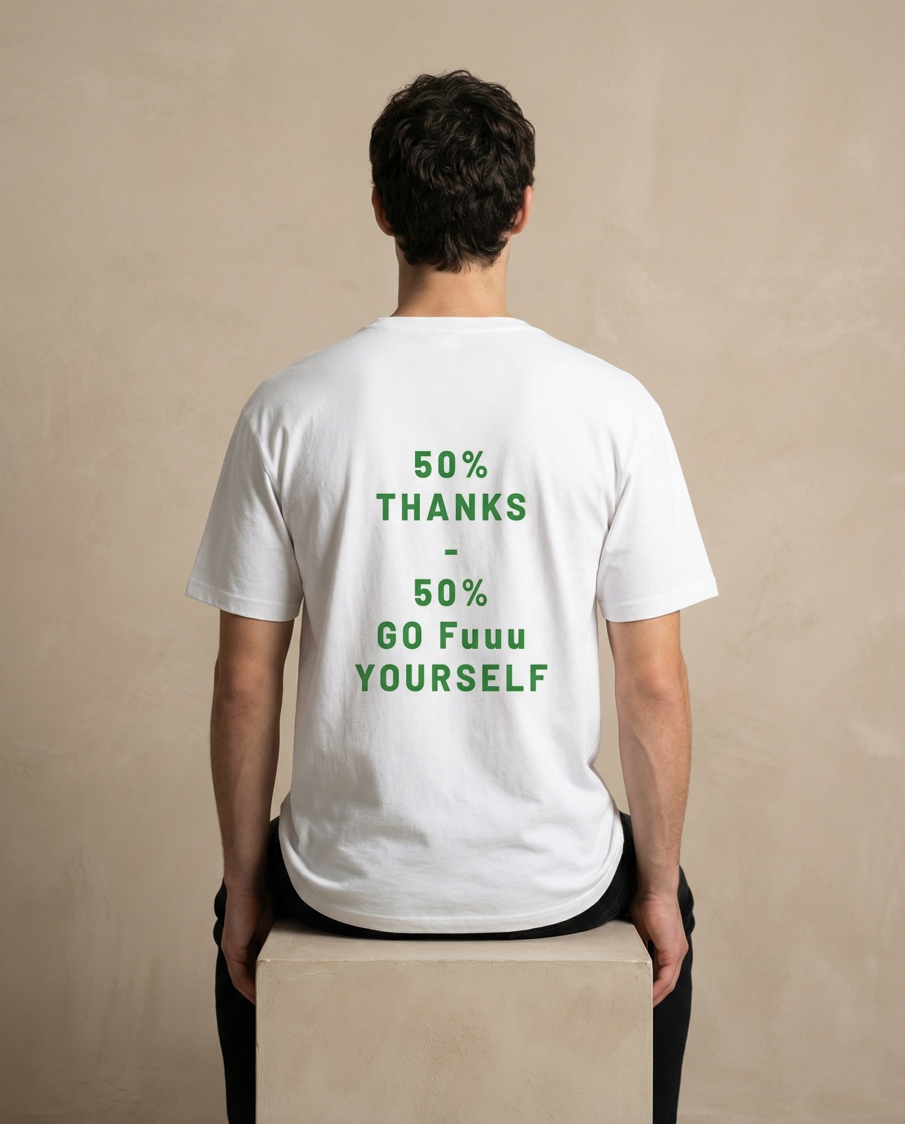 Men's aurulu Thanks Duality Statement Tee with bold print design, made from high-quality fabric, displayed on a hanger.