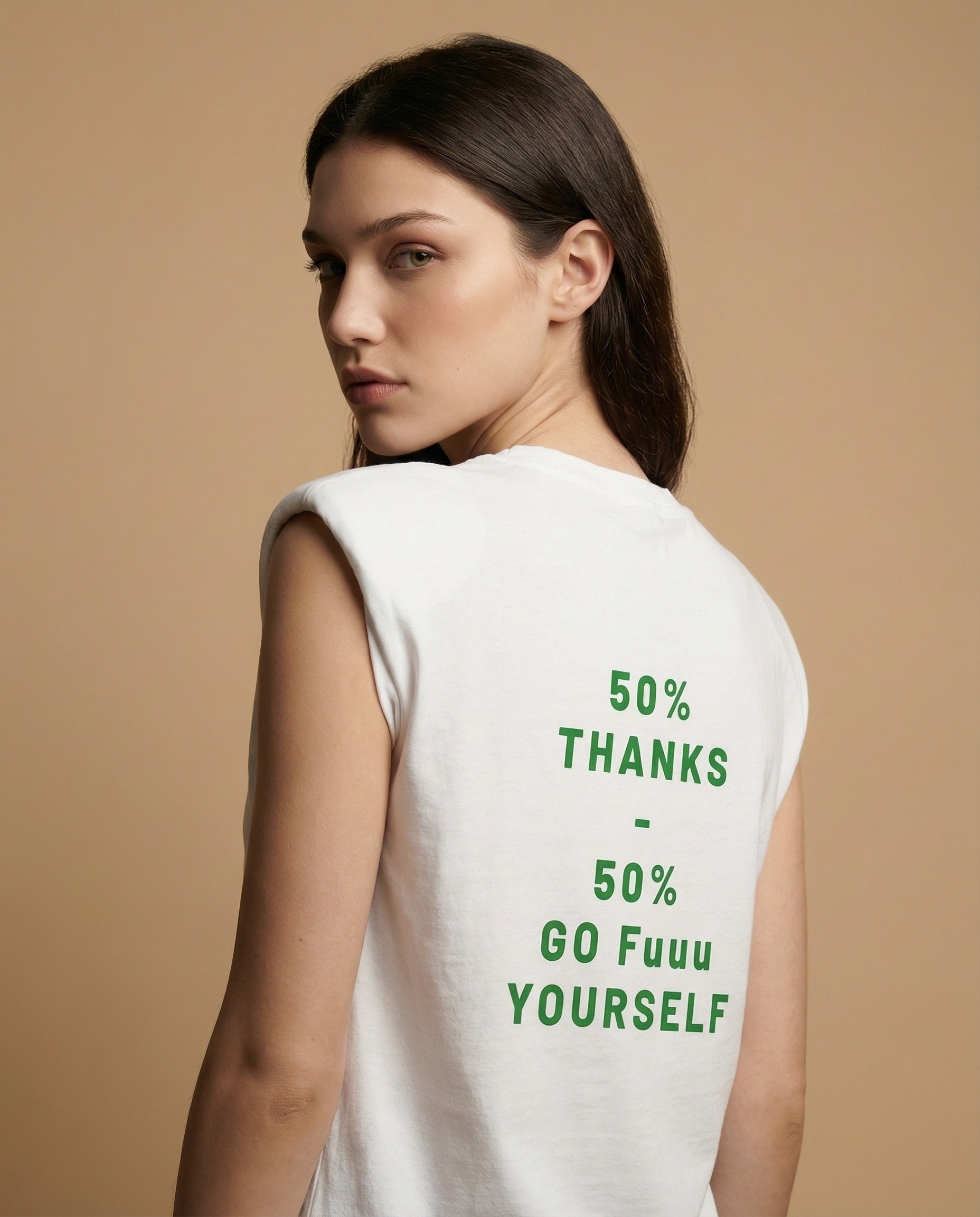 Women's 50% Thanks Duality Statement Tee by aurulu, featuring a bold print design on soft fabric.