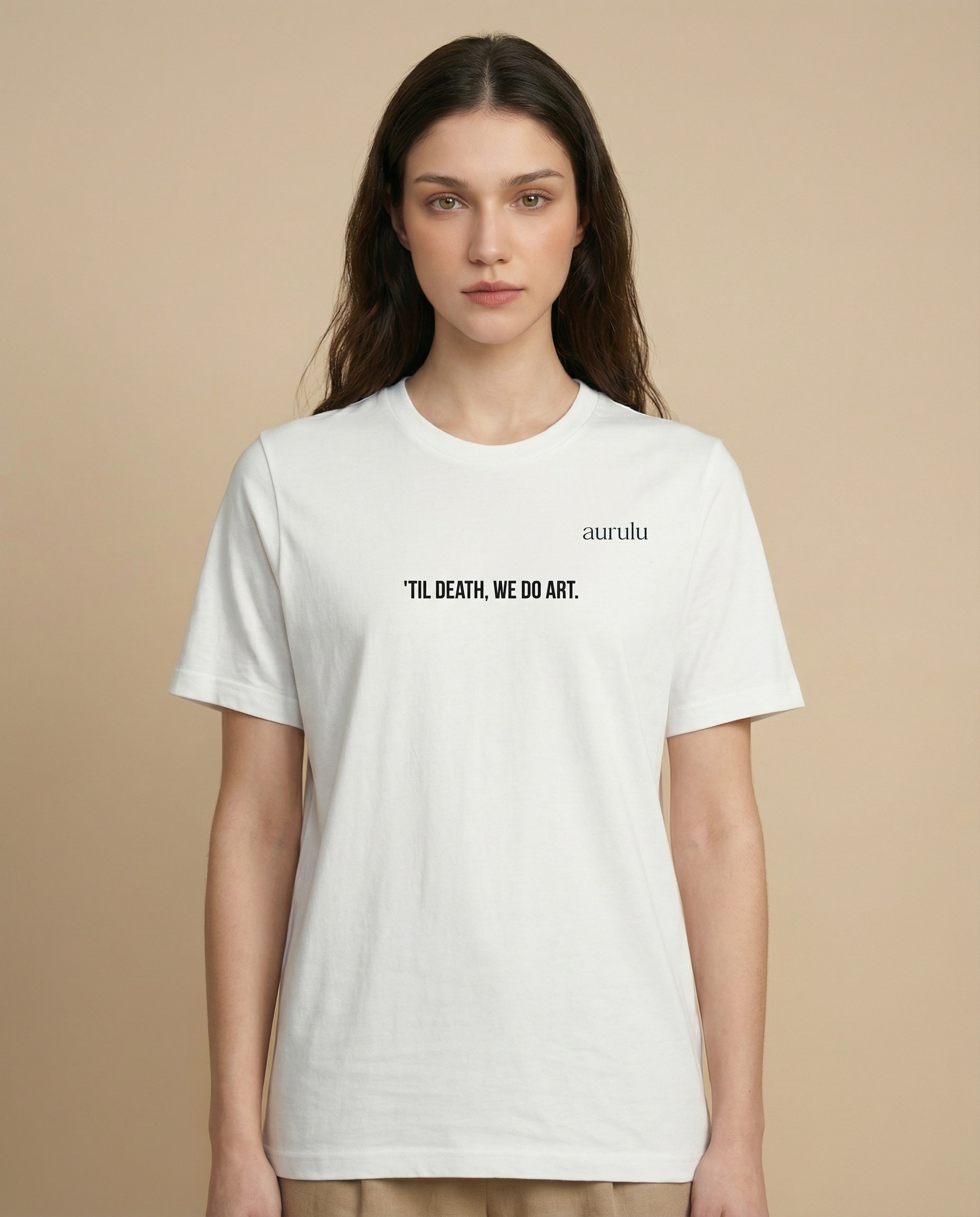 Women’s We Do Art printed T-shirt by Aurulu featuring creative graphic design on soft fabric.
