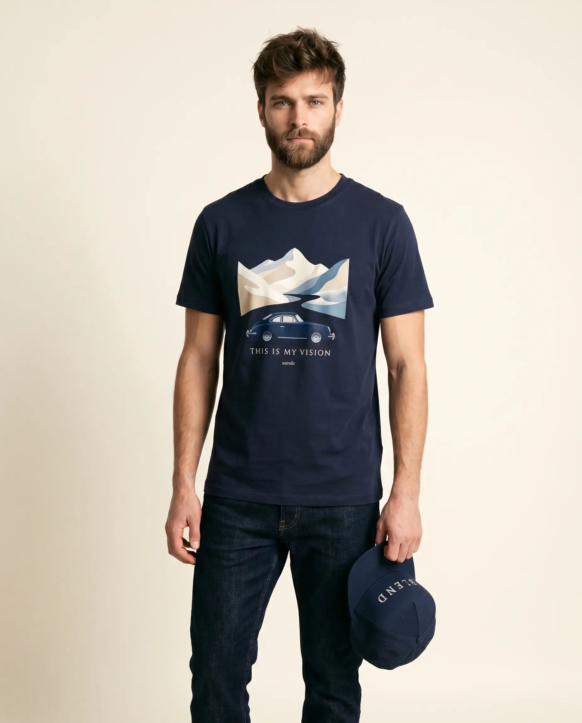 Aurulu Blend Snapback Cap with printed material showcasing a stylish, adjustable baseball cap design.