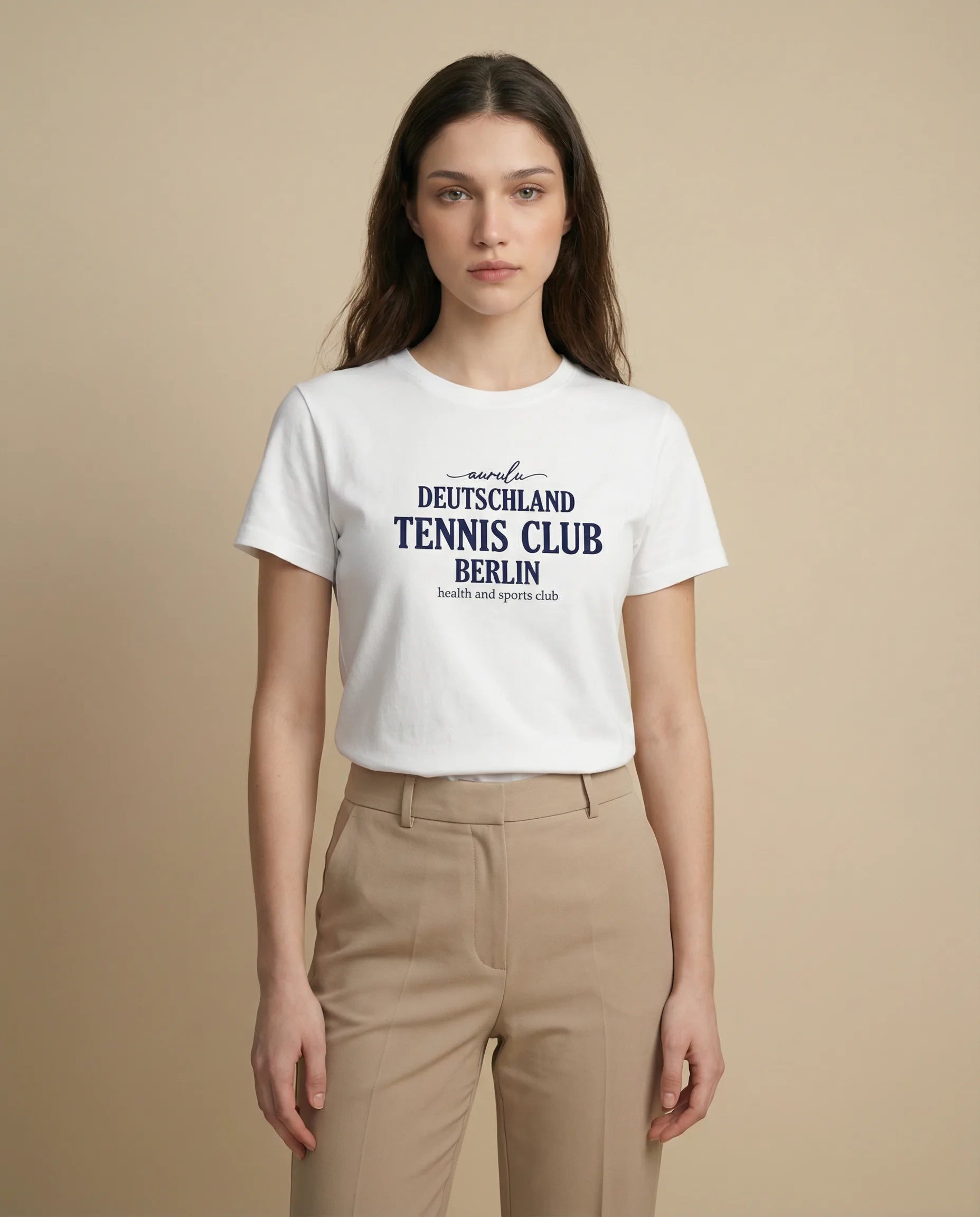 Unisex Deutschland Tennis Club print tee by aurulu, featuring a stylish tennis-themed design on soft fabric.