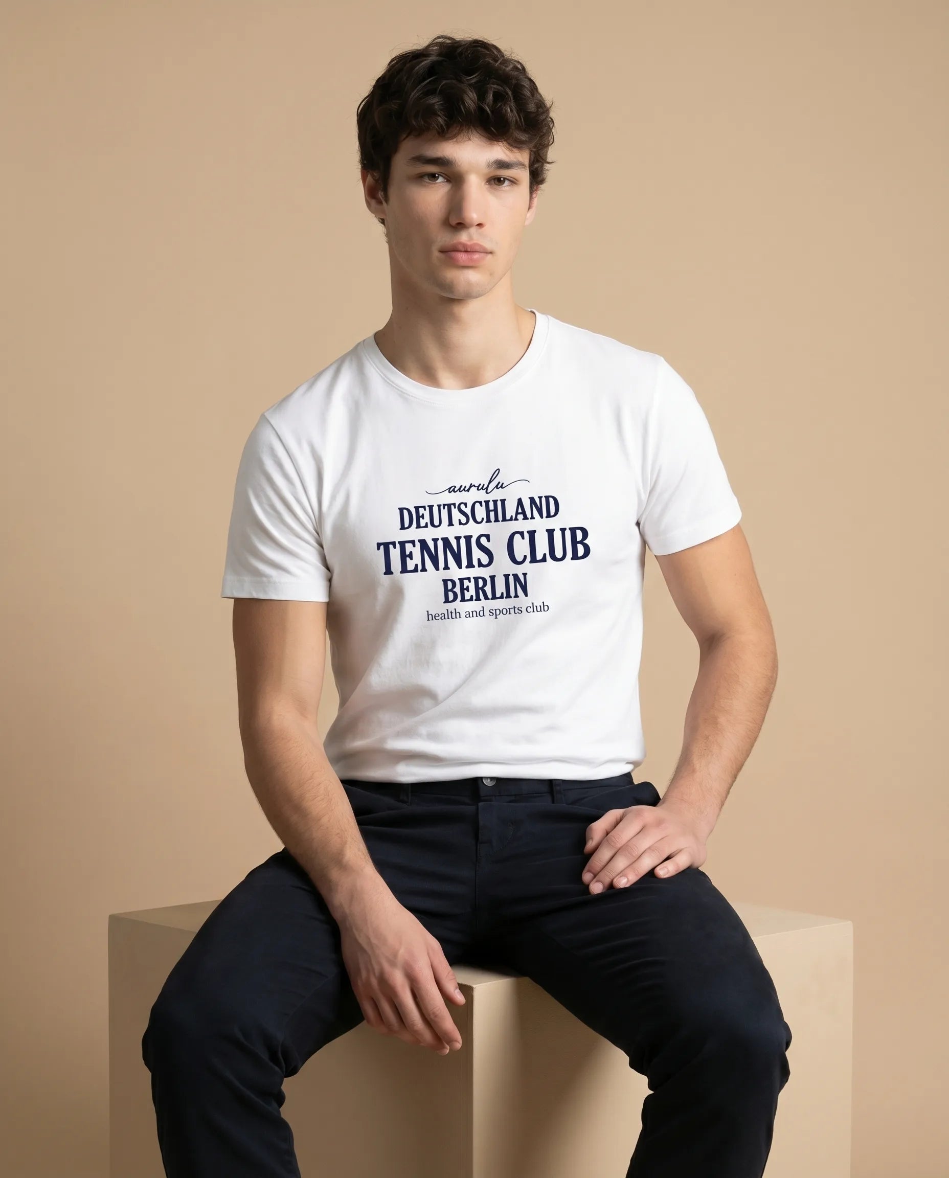 Unisex Deutschland Tennis Club print t-shirt by aurulu featuring a graphic design on the front.