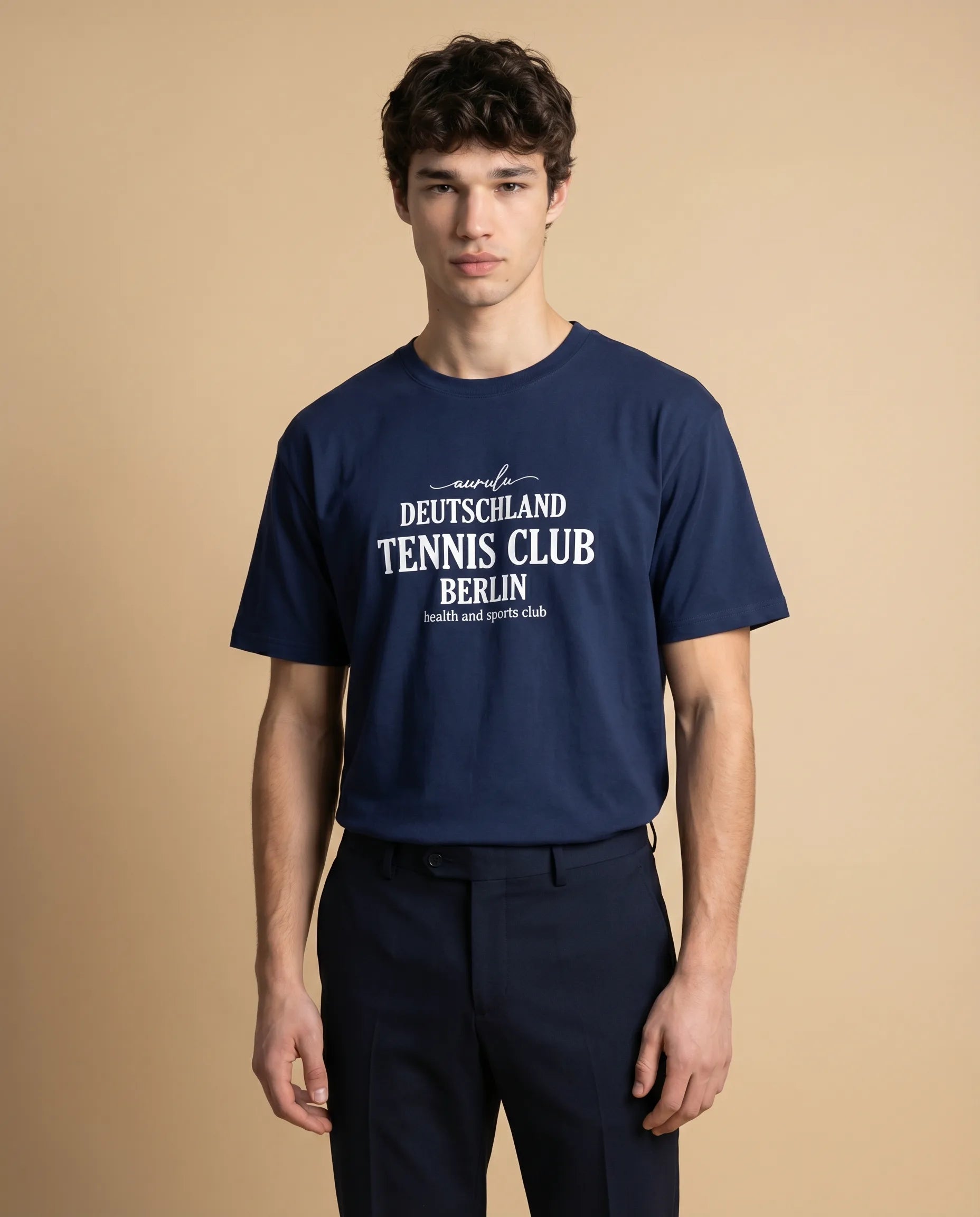 Unisex Deutschland Tennis Club print t-shirt by aurulu featuring a sporty tennis design on soft fabric.