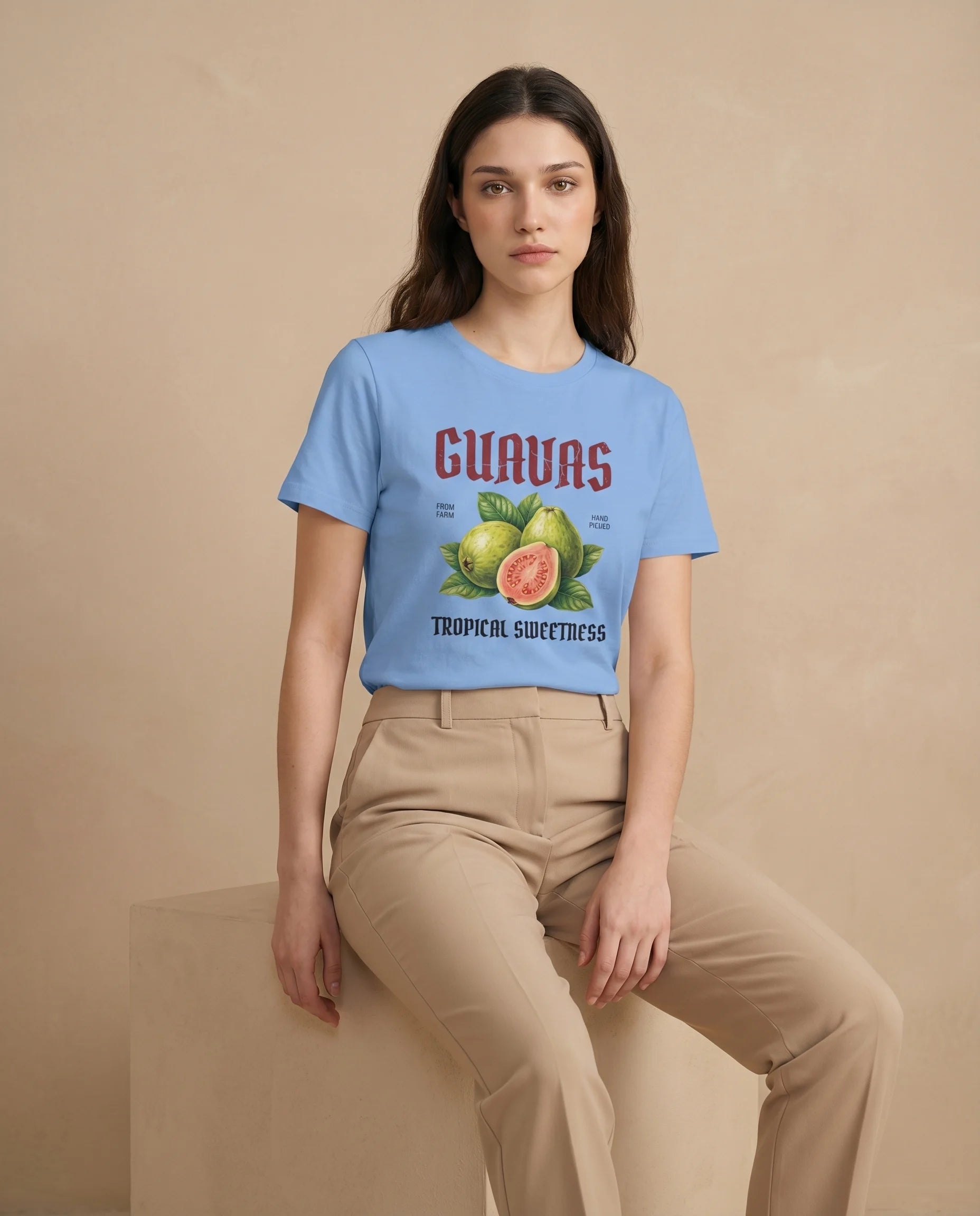 Guavas Women's Print Tee by aurulu featuring a vibrant tropical guava fruit design on soft fabric.