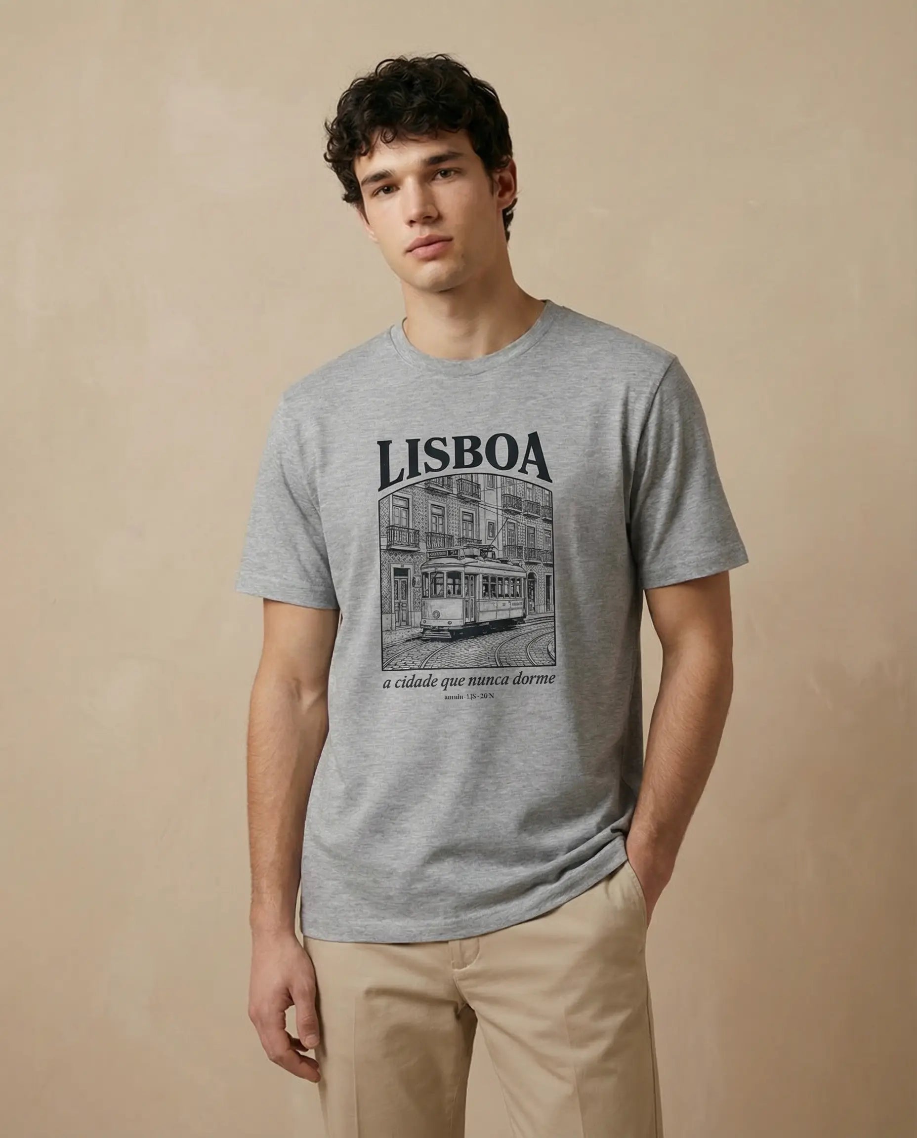 Lisboa men's crewneck tee in print material by aurulu, featuring a stylish and comfortable design.