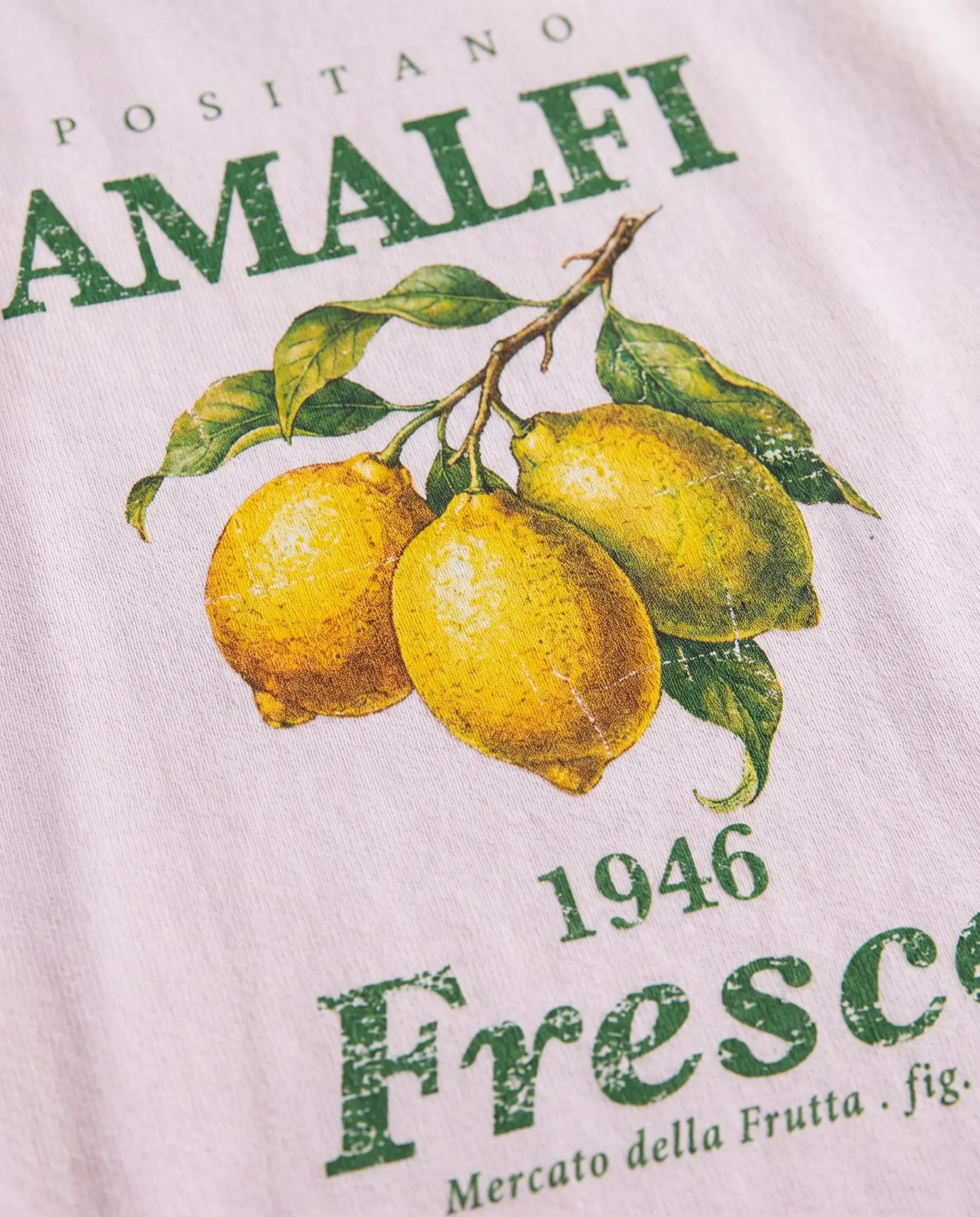 Aurulu Amalfi Fresco women's oversized tee with colorful Positano print on soft fabric, showcasing a relaxed fit and vibrant design.