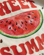 Sweet Summer women's oversized T-shirt with colorful print by aurulu, displayed flat with short sleeves and relaxed fit.