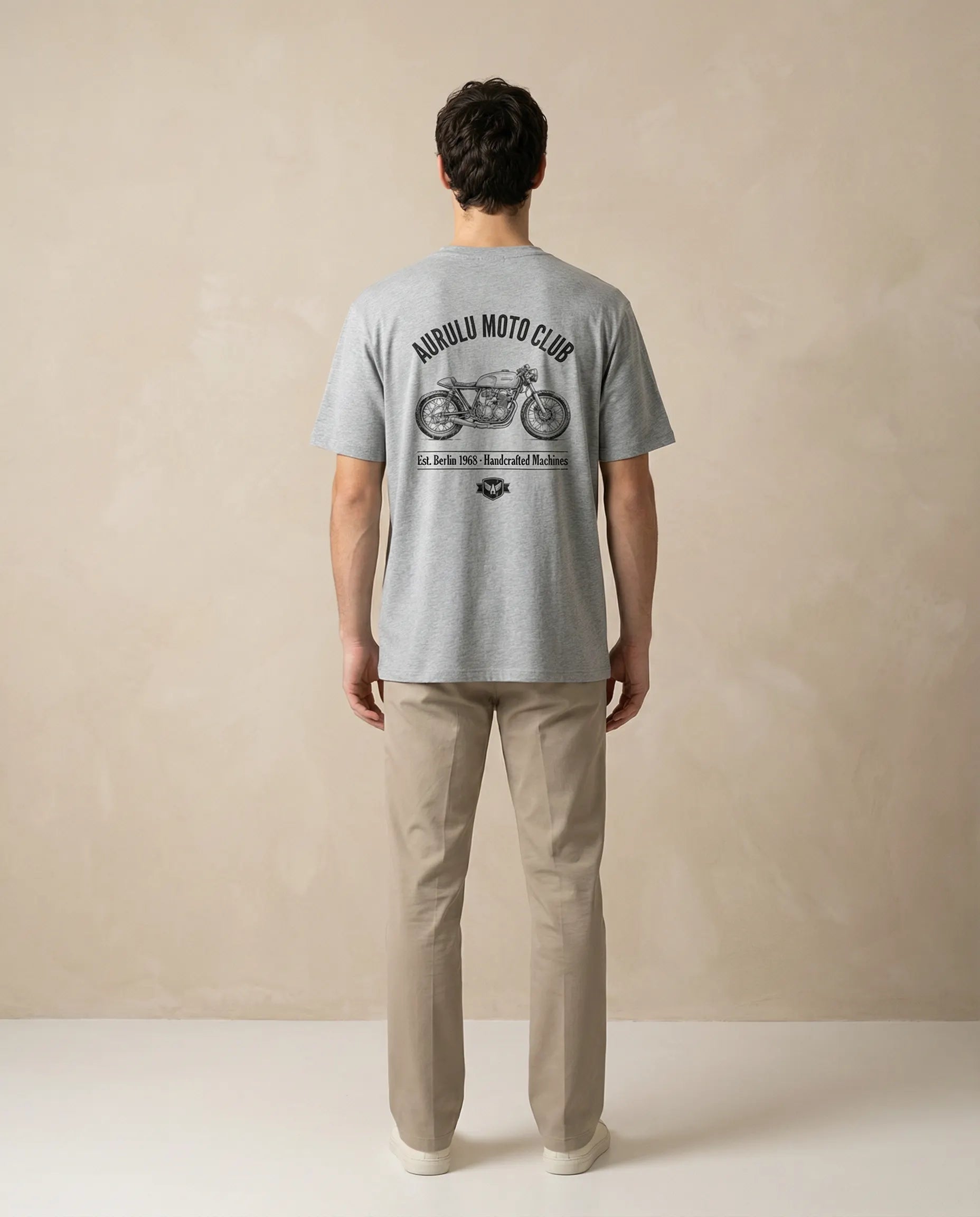 Aurulu Moto Club men's crewneck tee with printed design, featuring a casual fit and soft fabric for everyday wear.