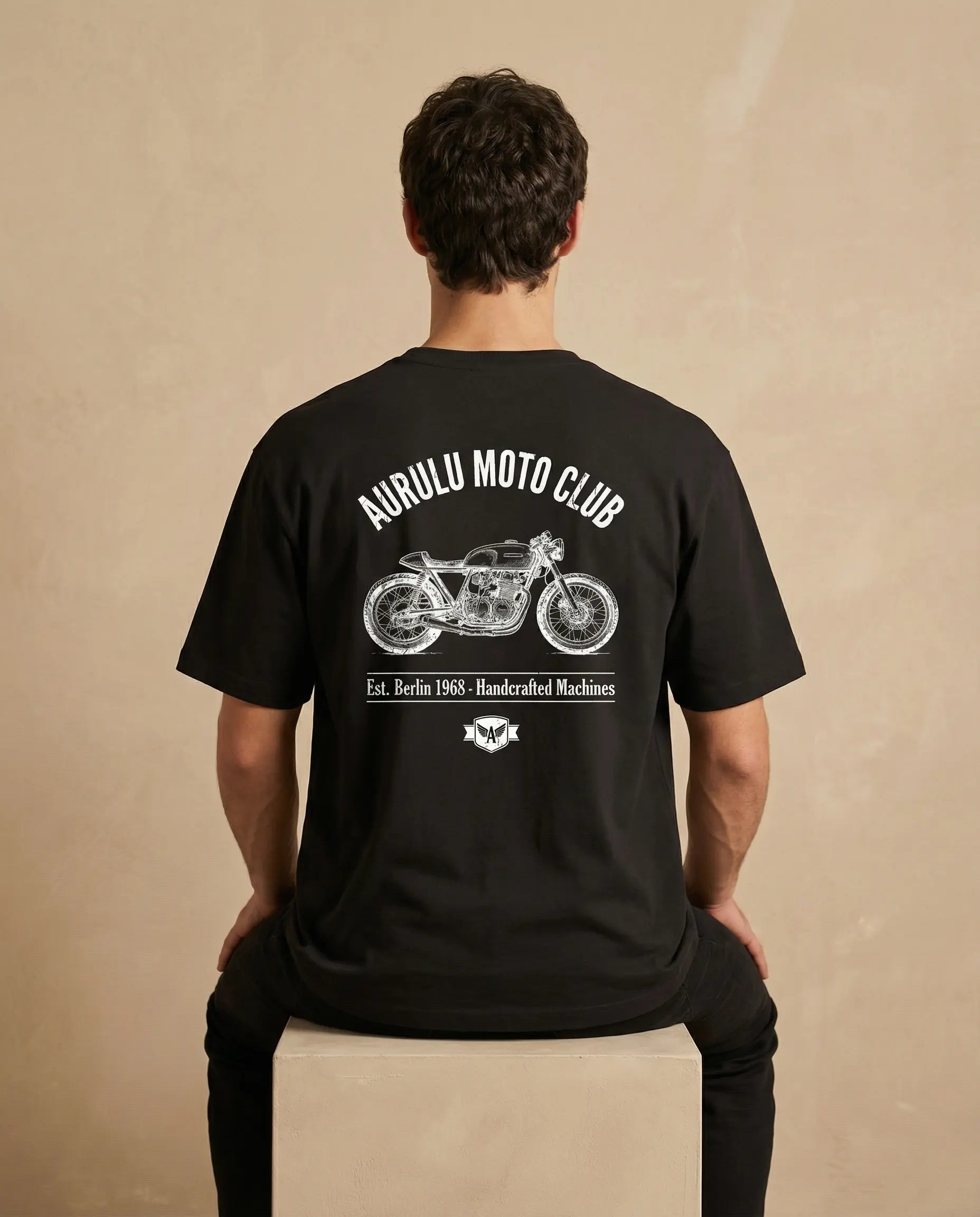 Men's Moto Club crewneck T-shirt by aurulu featuring a printed design on soft, comfortable fabric.