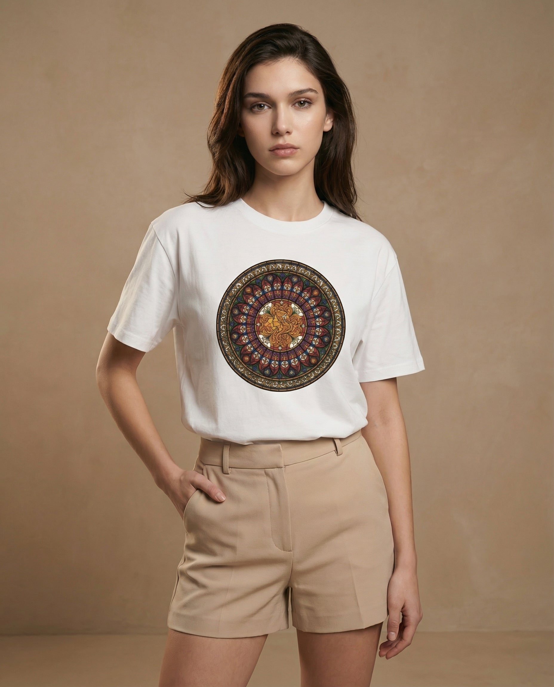 Aurulu Sancta Aurelia oversized women's print tee in soft fabric, featuring a stylish graphic design and relaxed fit.