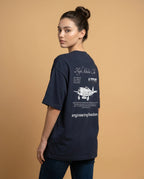 Unisex oversized organic cotton t-shirt by aurulu with a mountain print, showcasing a relaxed fit and soft fabric.