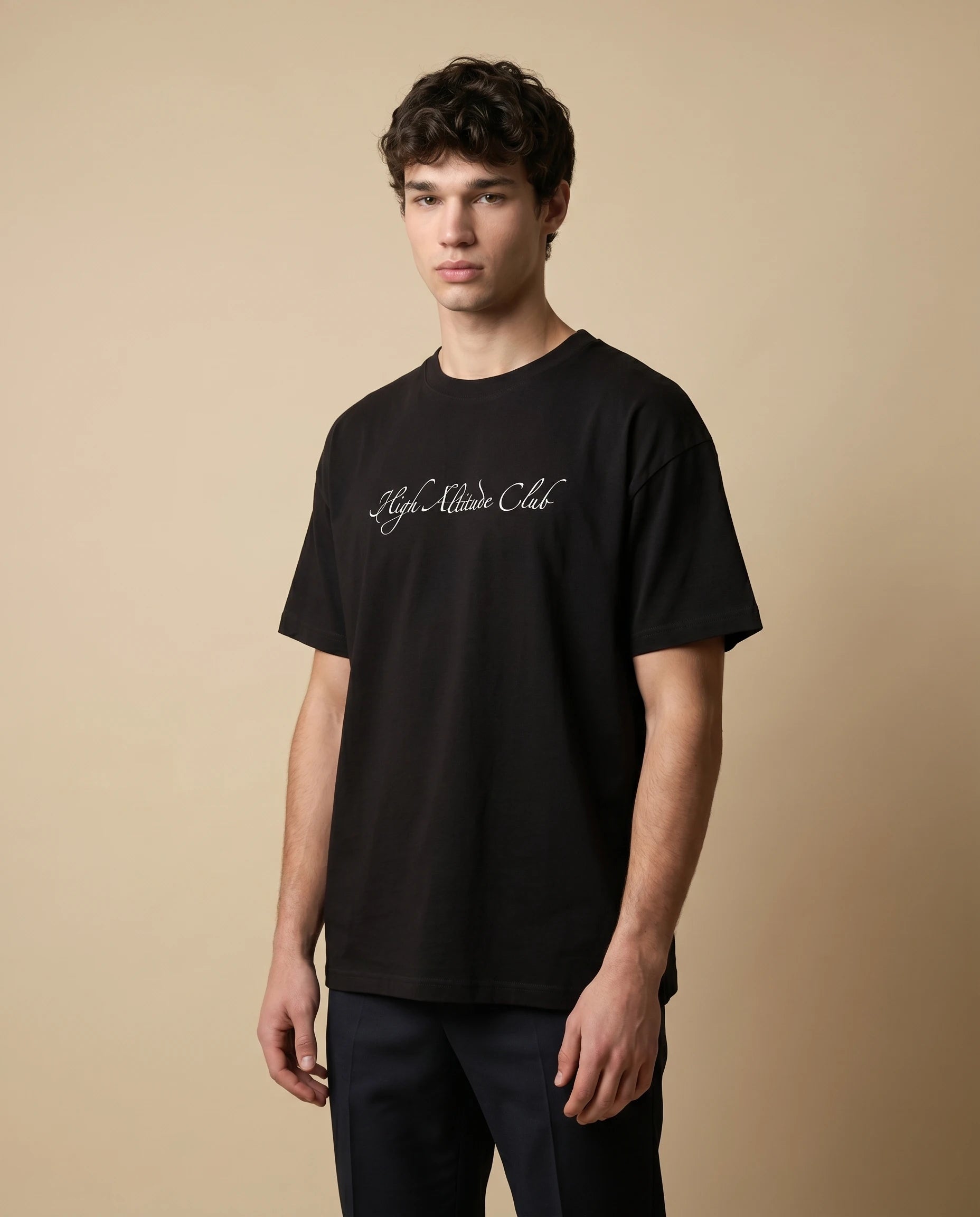 Unisex oversized High Altitude Club organic cotton T-shirt with print design, in natural fabric and relaxed fit.