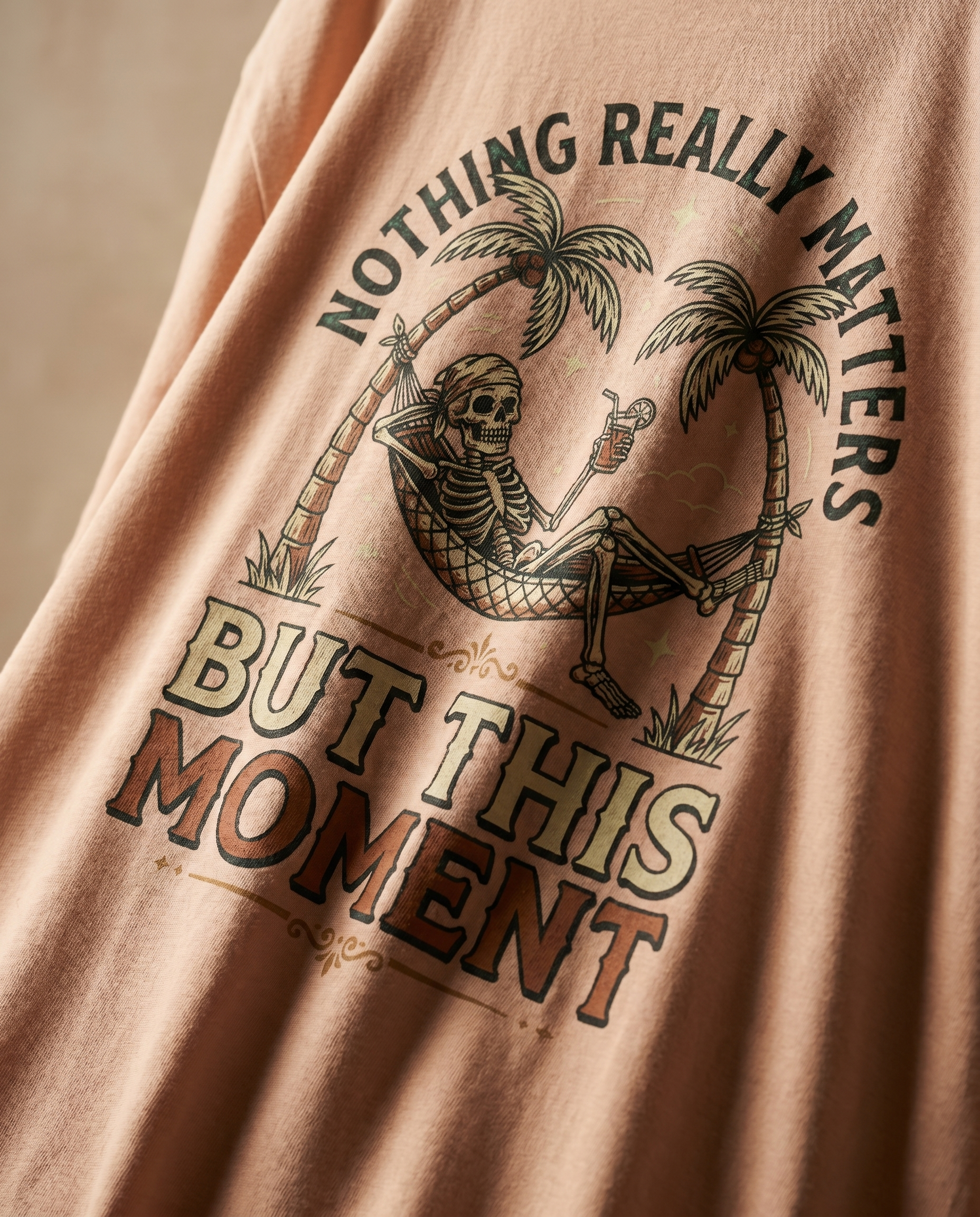 Unisex crewneck T-shirt with printed design from aurulu, featuring the phrase "Nothing Really Matters But This Moment" on soft fabric.