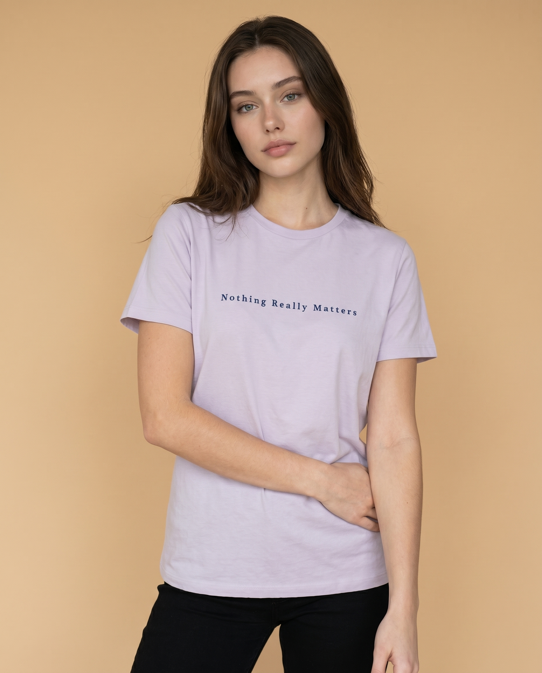 Unisex crewneck tee by aurulu with printed design, featuring a casual fit and soft fabric, shown in a close-up of the front.