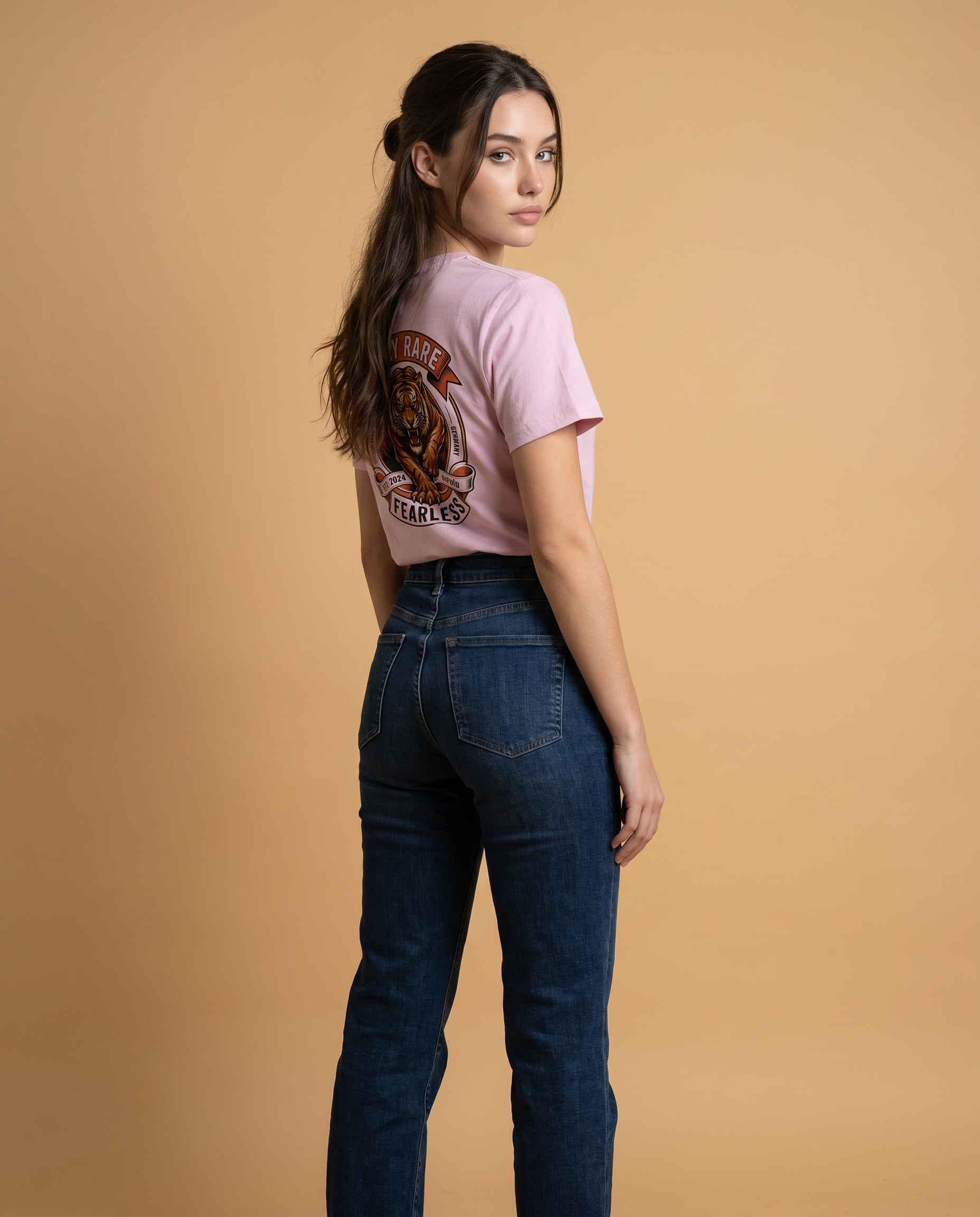 Stay Rare Fearless unisex crewneck tee by aurulu with bold print design on soft fabric, showcasing a confident and stylish look.