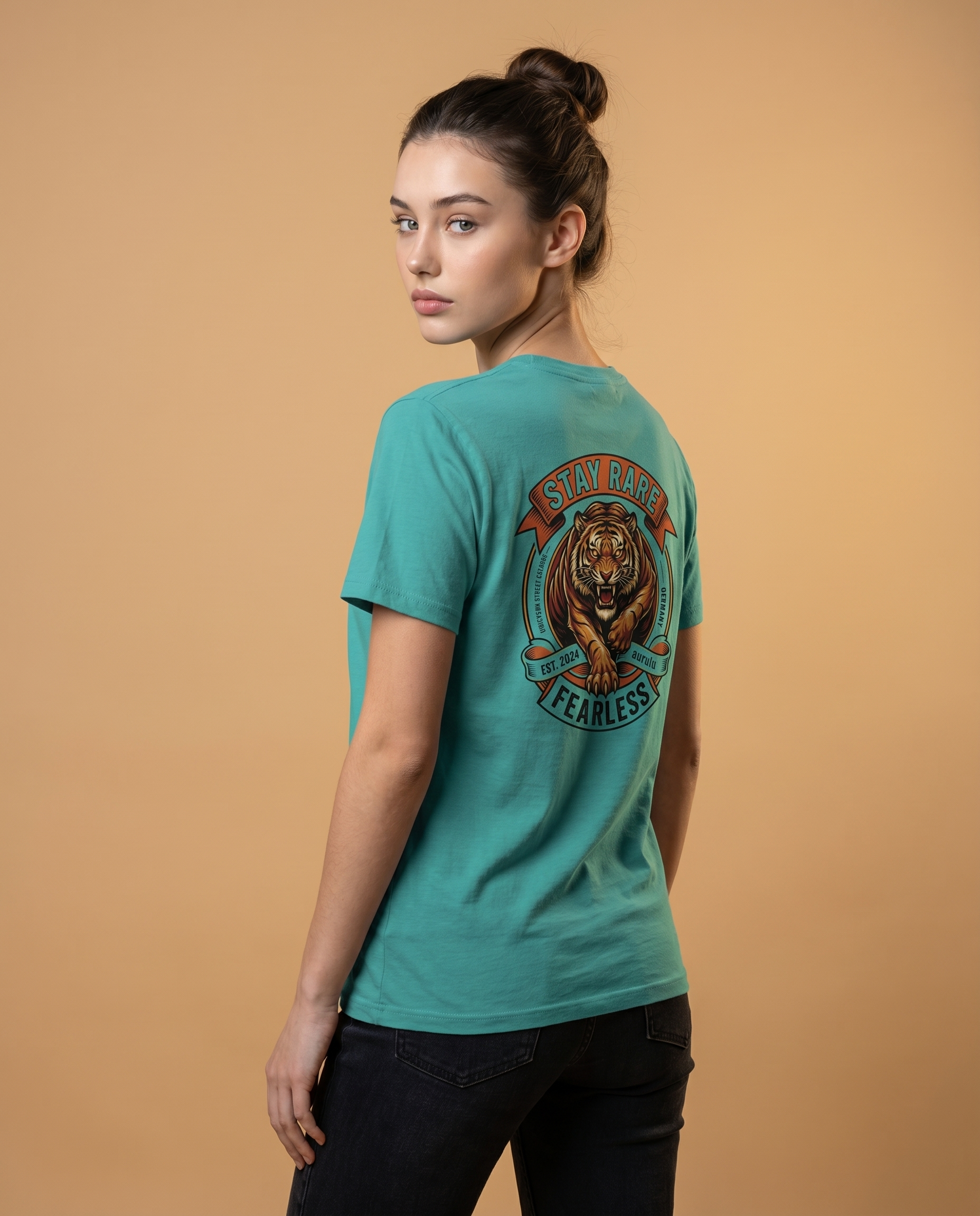 Stay Rare Fearless unisex crewneck tee by aurulu featuring bold print design on soft fabric.