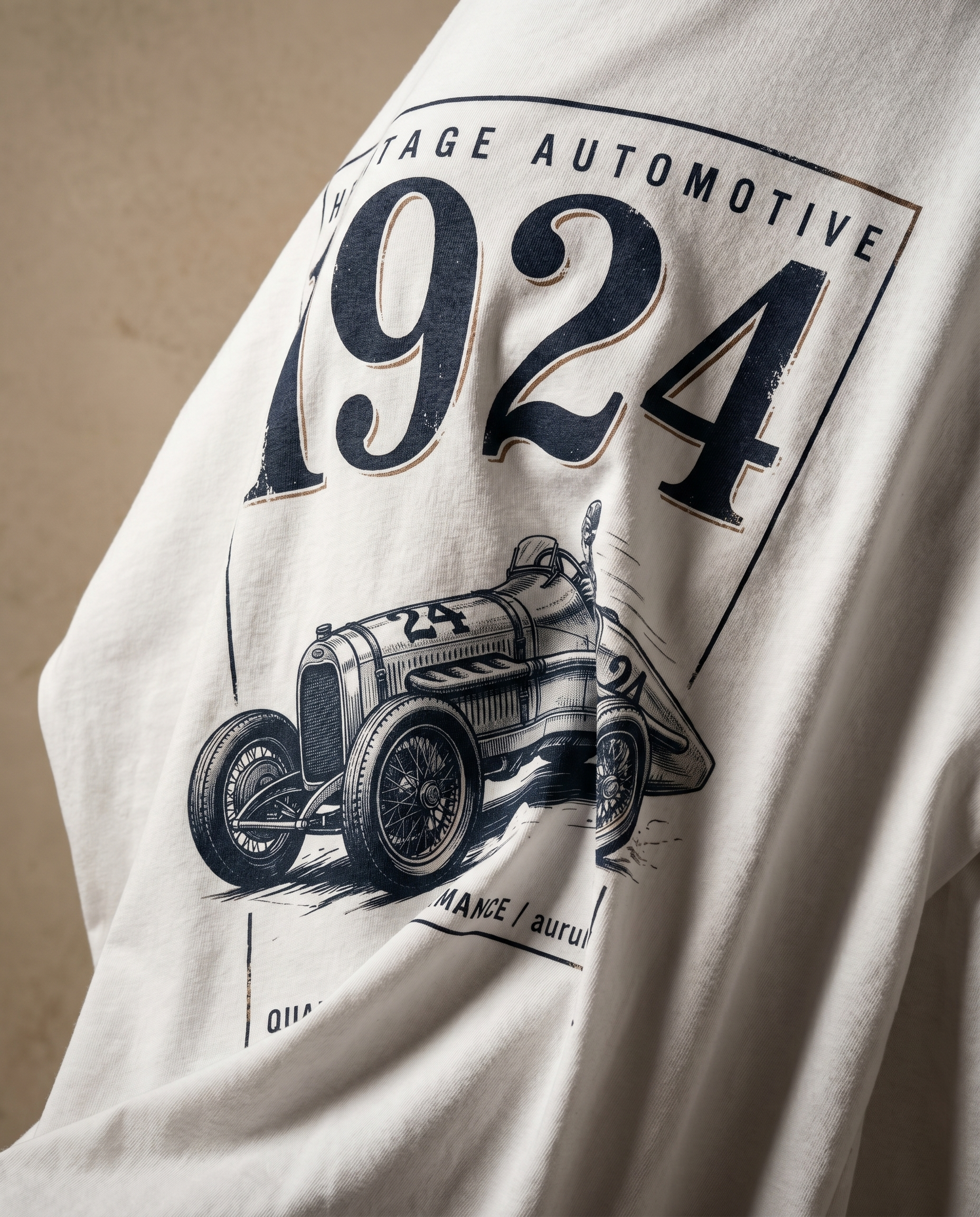 Heritage Automotive 1924 men's crewneck tee with printed design, featuring a classic automotive graphic in a casual style.